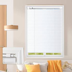 lot 401351 image: No Tools No Drill Cordless Mini Blinds, 1 L-Shaped Slats Light Filtering Shades, Horizontal Vinyl Blinds for Indoor Windows, White,25.5 Wx 48 H