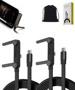 lot 9187240 image: 240W Braided Super Fast Charge Cable with Built-in Phone Stand, Invisible Holder Charger Cable with Stand, T-Shaped Foldable Durable USB-C to USB-C (5ft1.5m)