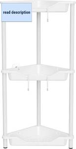 lot 301405 image: Orimade Rustproof 3 Tier Floor Standing Corner Shower Caddy Organizer, Plastic Metal Splicing Floor Corner Shelf Rack Stands for Bathroom, White
