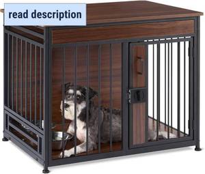 lot 401348 image: Amazon Basics Furniture Style Dog Crate, Two Bowls Included, 30 x 20.4 x 23.6, Walnut