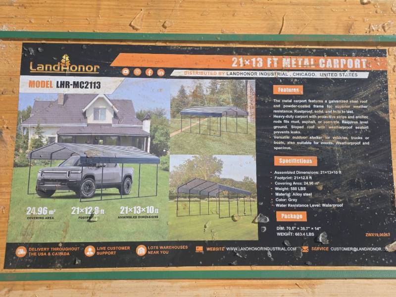 lot 4158 image: Landhonor 21x13ft Metal Carport Kit LHR-MC2113
