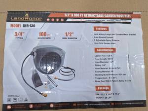 lot 4206 image: Landhonor 100ft Retractable Garden Hose Reel LHR-130