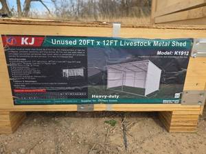 lot 4251 image: KJ 20x12ft Heavy-Duty Livestock Metal Shed Kit - Model K1912