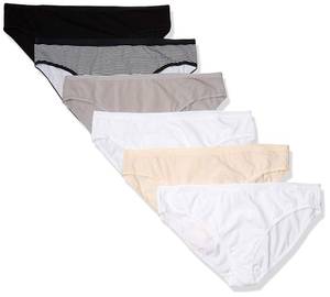 lot 2311 image: Amazon Essentials Womens Breathable Cotton Bikini Brief Underwear with Full Coverage, Pack of 6, Basic ColorsStripe, 3X - Retail $20