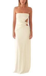 lot 2333 image: Cut Out Maxi Tube Dresses for Women Sexy Y2k Strapless Backless Bodycon Long Dress Summer Sleeveless Hollow Sundress Yellow small - Retail $38