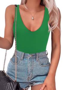 lot 2342 image: SAUNGKUAI Womens Bodysuit Sexy Plunge Deep V Neck Backless Sleeveless Tank Thong Body Suits Outfits for Going Out Green M - Retail $25