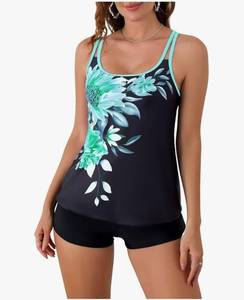 lot 2350 image: B2prity Tankini Swimsuits for Women Two Piece Bathing Suits Tummy Control Long Torso Tank Tops with Shorts Black,Blue Large - Retail $40