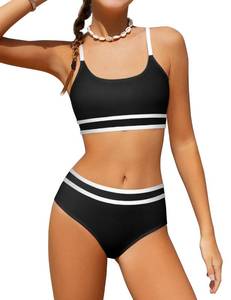 lot 2358 image: Girls Swimsuits Size 10-12 Girls Bathing Suits Black Adjustable Shoulder Strap High Waist Cute Sporty Kids Bikini Swim Two Piece Swimwear Sets 11-12Y - Retail $25