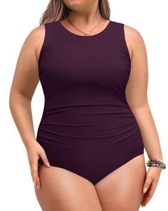 lot 2359 image: Daci Women Purple Plus Size One Piece Swimsuit Tummy Control Athletic Bathing Suit Slimming Swimwear 18 Plus - Retail $36