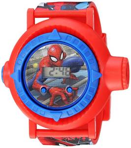 lot 2364 image: Marvel Spider-Man Kids LCD Projection Watch Digital Time Display with 10 Image Projections Red Plastic Case and Printed Straps Fun Light-Up Feature Adjustable Fit for Kids 5.5-8