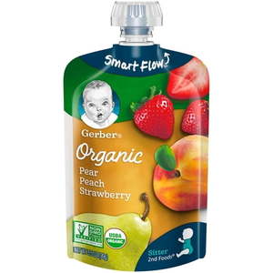lot 2386 image: (Pack of 6) Gerber 2nd Foods Organic Baby Food, Pear Peach Strawberry, 3.5 oz. Pouch