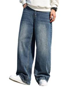 lot 2391 image: DFGIGT Mens Baggy Hip Hop Jeans Wide Leg Skater Denim Pants Casual Loose Fit Long Trousers Streetwear Jinco Oversized Relaxed Y2k 2000s Extreme Motion Skateboard,A12 Blue,Medium - Retail $36