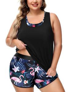 lot 2393 image: NIeyook Women Plus Size 3 Piece Tankini Swimsuits Athletic Bathing Suits with Boy Shorts Tank Top with Sports Bra, 12W - Retail $33