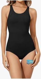 lot 2414 image: Beautikini Period Swimwear One Piece Leakproof Menstrual Swimsuit Racerback Color Block Bathing Suit for Teen Girls Women XXS - Retail $48
