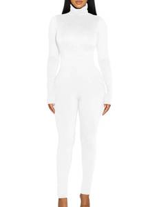 lot 2465 image: BORIFLORS Long Sleeve Jumpsuit for Women Sexy Turtleneck One Piece Bodycon Rompers Clubwear, Medium, White - Retail $30