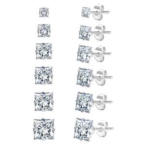 lot 2479 image: Stainless Steel Stud Earrings Set for Men, 18K White Gold Plated Square Cubic Zirconia Studs Hypoallergenic Mens Earrings Pack 6 Pairs for Men Women