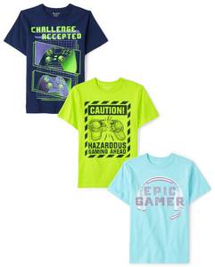 lot 2549 image: The Childrens Place Boys Short Sleeve Graphic T-Shirt 3-Pack, Gaming, Large - Retail $17