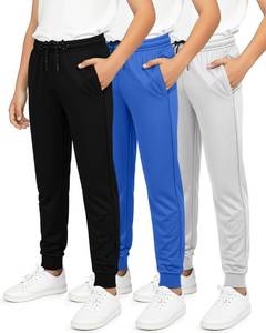 lot 2551 image: Real Essentials 3 Pack Boys Mesh Jogger Sweatpants - Youth Kids Baseball Football Athletic Pants with Pockets - Set 4,M(8-10) - Retail $36