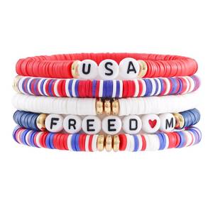 lot 2567 image: RISHEGAE Usa Bracelets for Women American Flag Day Stretch Bracelets 4th of July Bracelets Stackable Gold Polymer Clay Beads Bracelet Friendship Summer Beach Bracelet