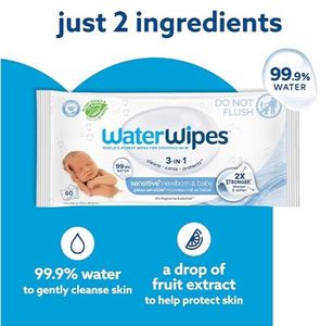 lot 2588 image: WaterWipes Sensitive Newborn & Baby Wipes, 3-In-1 Cleans, Cares, Protects, 99.9% Water, Unscented & Hypoallergenic, 60 Count