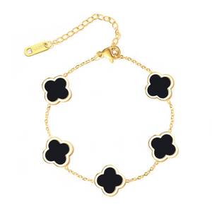 lot 2594 image: WSupikio Trendy Link Bracelets for Women 18K Gold Plated Clover Adjustable Lucky Bracelet Mothers Day Gift (Black)