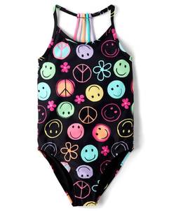 lot 2619 image: The Childrens Place,Girls,One Piece Swimsuit,Black Doodle Icons,Small - Retail $19