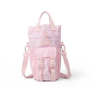 lot 2629 image: Blogilates Water Bottle Sling - Pink Gingham - Retail $18