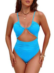 oten Women's Tummy Control Swimsuits Sexy Ruched High Waisted One Piece Bathing Suits Slimming Swimwear Bright Blue Small