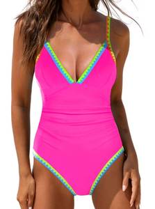 lot 2652 image: popvil Womens One Piece Swimsuit Neon Color Block Tummy Control Bathing Suit for 2025 Beach Vacation medium - Retail $25