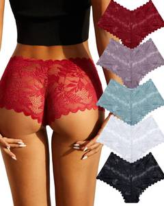lot 2655 image: FINETOO 5 Pack Sexy Lingerie Panties for Women Pack V-Waist Lace Womens Underwear French Cut Boyshorts Panty XL - Retail $15