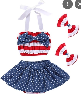 lot 2670 image: Toddler Girls 4th of July Patriotic Outfit Set with Bows 2T - Retail $12