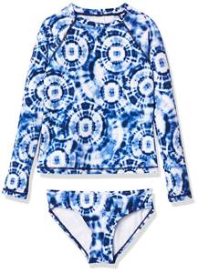 lot 2678 image: Kanu Surf Girls Long Sleeve Rashguard UPF 50 Two Piece Swim Set, Groovy Denim Blue, 6 - Retail $34