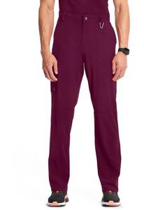 lot 2689 image: Cherokee Infinity Men Scrub Pants, 6 Pockets, Tapered Leg with Zip Fly Front and Inside Functional Drawstring Cargo - CK200A, M, Wine - Retail $44