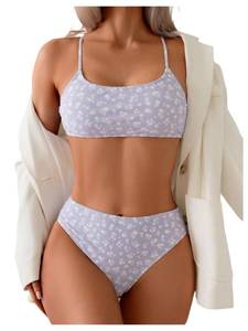 lot 2707 image: SOLY HUX Womens 2 Piece Bathing Suit Floral Print High Waisted Scoop Neck Cute Bikini Set Beachwear Mauve Purple Floral Medium - Retail $30
