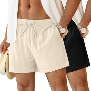 lot 2710 image: Neer 2 Pack Mens Linen Shorts L-5XL Big and Tall Regular Casual Lightweight Drawstring Summer Shorts with Pockets(Black, Apricot,4X-Large) - Retail $30