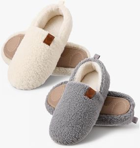 lot 2711 image: 2 Pack Fuzzy Slippers for International Womens Day Slip on Lightweight Comfy Resistant Warm House Indooroutdoor W12-13M10-11 - Retail $11