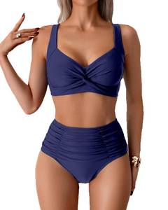 lot 2808 image: Fanuerg Womens High Waisted Bikini Sets Twist Front Two Piece Swimsuit Ruched Tummy Control Bathing Suits Navy Blue M - Retail $20