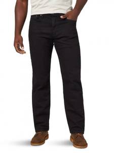 lot 2823 image: Wrangler Authentics Mens Classic 5-Pocket Relaxed Fit Flex Jean Black Flex 34W x 30L - Retail $33