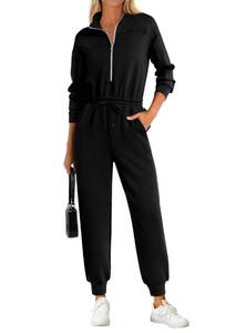 lot 2825 image: PRETTYGARDEN Long Sleeve Jumpsuits for Women Casual 2026 Fall Fashion Zip Up Pant Rompers One Piece Sweatsuits Travel Outfits (Black,Large) - Retail $43