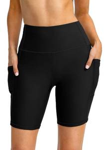 lot 2860 image: Kayrth Womens 7 High Waisted Swim Shorts with Side Pockets UPF50 Board Swimsuit Shorts for Women Bathing Suit Bottoms A -Black 2XL