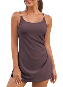 lot 2875 image: Aleumdr Swim Suits for Women 2025 Swim Dress One Piece Swimsuits Womens Skirted Tummy Control Bathing Suit for Womens Swimsuits Rompers Modest Swimwear Brown XX-Large - Retail $29