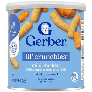 lot 2890 image: Gerber Baby Food Mild Cheddar Crunchies Baby Snack - 1.48oz Kosher, No Artificial Flavors, Non-GMO, Ready to Eat - Retail $22