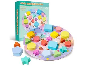 Sorting and Stacking Toy, Wooden Shape Sorter Puzzle for Kids and Toddlers Ages 3+, Montessori Color Matching Board with Geometric Blocks, Educational Toy for Shape and Color Recognition&nbsp;&nbsp;