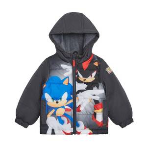 lot 2983 image: SEGA Sonic the Hedgehog Boys Heavyweight Puffer Hooded Bubble Jacket Winter Coat, Grey Sonic and Shadow, 10 - Retail $39