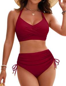 lot 2994 image: Blooming Jelly Womens High Waisted Bikini Sets Crisscross Modest Swimsuits Two Piece Swim Suits (X-Large, Red) - Retail $35