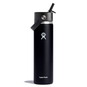 lot 3040 image: Hydro Flask 24oz Wide Mouth Flex Straw Bottle - Black Vacuum-Insulated, BPA-Free - Retail $45