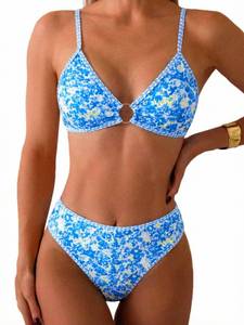 lot 3051 image: Tainehs Womens Two Piece Bikini Sets O Ring Front Top Ditsy Floral Triangle Swimsuits Cheeky Bathing Suit, M - Retail $28