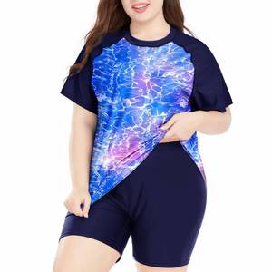 lot 3059 image: Davena Plus Size Rash Guard for Women 2 Piece Big Size Swimsuits Short Sleeve Bathing Suit with Bottom UV UPF 50(Purple Multi Floral,5X) - Retail $30