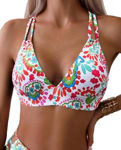 lot 3070 image: Tainehs Womens Push Up V Neck Bikini Tops Criss Cross Back Padded Bathing Suit Top Only Large  - Retail $20