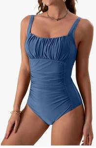 lot 3099 image: Eomenie Womens One Piece Tummy Control Swimsuits Slimming Bathing Suit Support Full Coverage Square Neck Swimwear medium - Retail $30